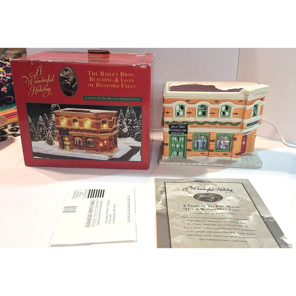 Its A Wonderful Life Bailey Bros Building & Loan Porcelain Village Lighted 1996